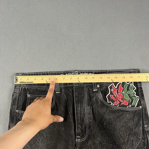 Ninth Hall Ambush Jeans Mens 32 Black Eagle Snake Baggy Wide Leg Hip Hop Y2K - Picture 9 of 14